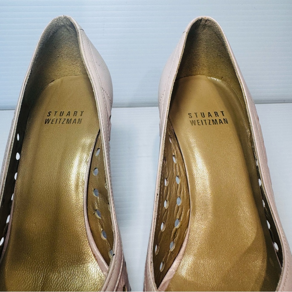 Stuart Weitzman Blush Pink Leather Heels Size 5 - Picture 5 of 12